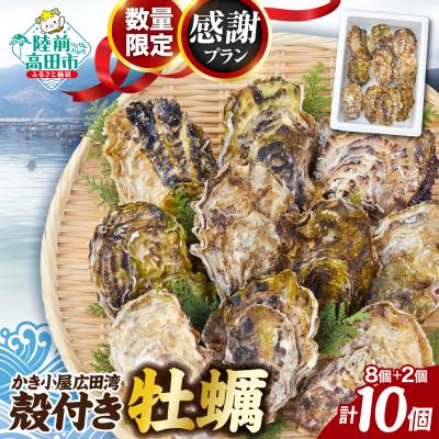 ふるさと納税 陸前高田市 [感謝プラン] 殻付き牡蠣8個+2個 計10個 生食可 かき小屋広田湾 カキ 牡蠣 鍋 数量限定