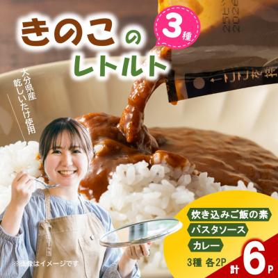 ふるさと納税 国東市 大分きのこのレトルトセット(カレー、炊き込みご飯の素、パスタソース各2P)合計6P__2651R-2