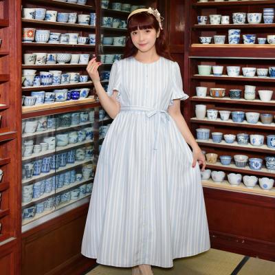 ふるさと納税 羽後町 [先行予約]ワンピース(renka ep2) ストライプ・サックス