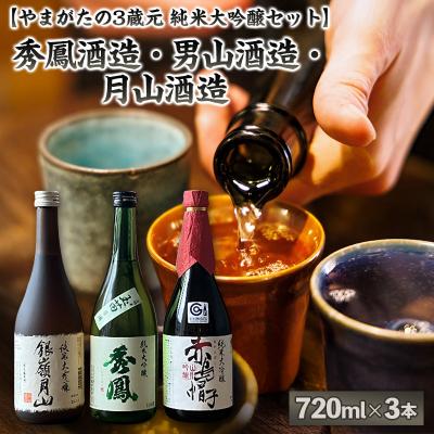 ふるさと納税 山形市 [純米大吟醸セット]秀鳳酒造・男山酒造・月山酒造(720ml×3本) FY25-375