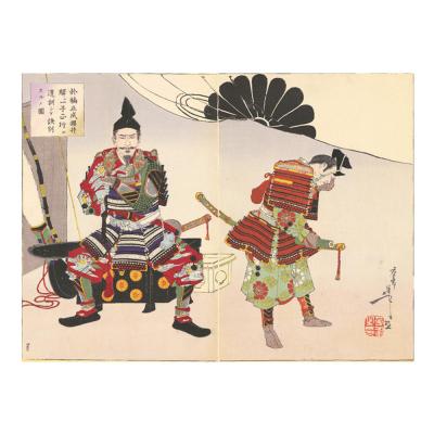 ふるさと納税 名古屋市 オリジナル[レプリカ浮世絵(2枚絵)月岡芳年作「新撰東錦絵 於楠正成桜井駅ニ一子正行ニ遺訓シテ訣別ス