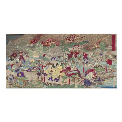 ふるさと納税 名古屋市 オリジナル[レプリカ浮世絵(3枚絵)河鍋暁斎作「明治元戊辰年五月十五日 東台戦争落去之図」]