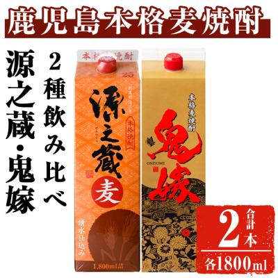 ふるさと納税 曽於市 岩川醸造 本格麦焼酎飲み比べ1800mlパック(源之蔵、鬼嫁:各1800ml×1本) 合計2本