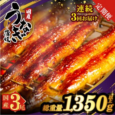 ふるさと納税 都農町 [3回連続定期便]うなぎ蒲焼3尾(総重量1350g以上) 鰻 加工品 国産_T026-014-R