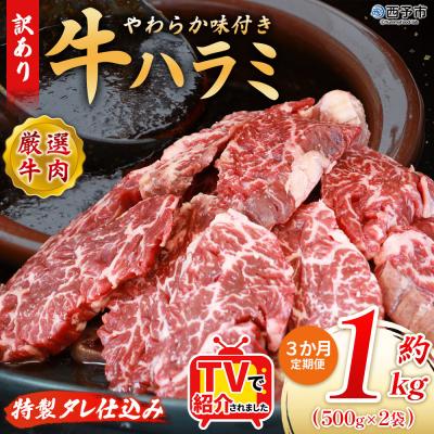ふるさと納税 西予市 [定期便3ヶ月]<やわらか 味付き 牛ハラミ 約1kg 特性タレ漬け>肉 おいしい 愛媛