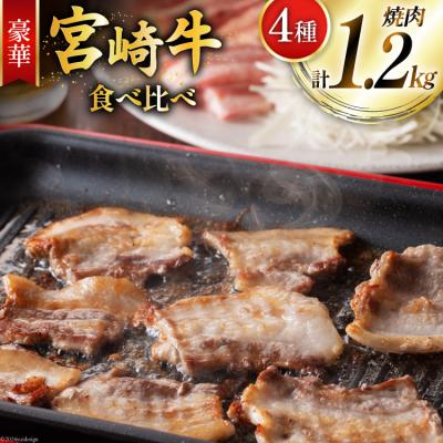 ふるさと納税 美郷町 牛肉 宮崎牛 4種 食べ比べ 焼肉 計1.2kg ミヤチク 宮崎県 美郷町 [31au0100]