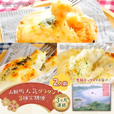 ふるさと納税 山田町 三陸山田 [3ヶ月連続定期便]ホタテ と カキ と 海の幸 の グラタン 定期便 2人前