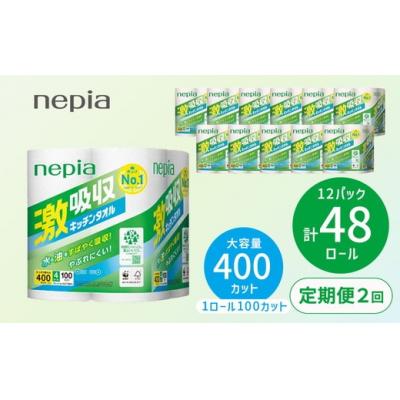 ふるさと納税 春日井市 [定期便]2回発送 (3か月おきに) ネピア激吸収キッチンタオル4ロール100カット×12パック