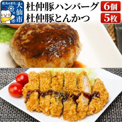 ふるさと納税 大仙市 産 杜仲豚ハンバーグ6個・とんかつ5枚セット[長沼商店]|22_dkb-180101