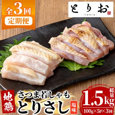 ふるさと納税 いちき串木野市 [3か月定期便]鹿児島県産!地鶏 味付き 鳥刺し 塩味 1.5kg(100g×5袋×3回) 小分け