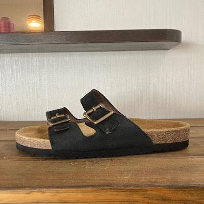 ふるさと納税 小牧市 ハンドメイドフッドベッドサンダル 黒 ビブラムシャークソール 24.5cm[212M01-02]