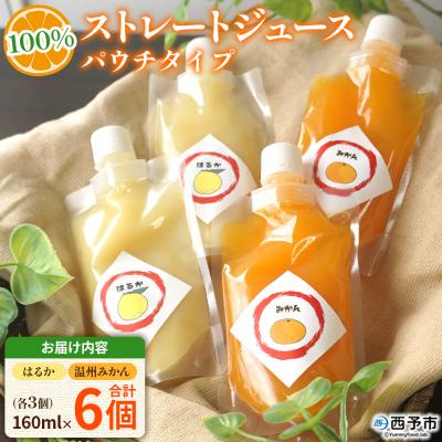 ふるさと納税 西予市 <100%ストレートジュース パウチタイプ温州みかん&amp;はるか 160ml×各3個計6個>愛媛 渡江