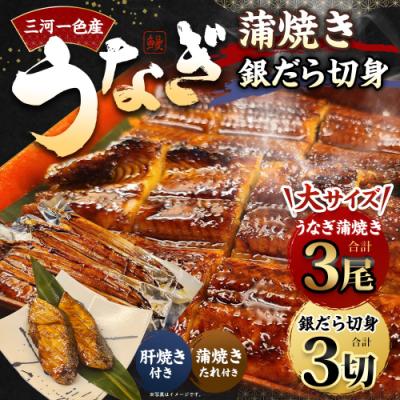 ふるさと納税 幸田町 三河一色産 うなぎ蒲焼き大3尾+銀たら照り焼き3切れ(1切れ60g以上)| 蒲焼きたれ 肝焼き お魚