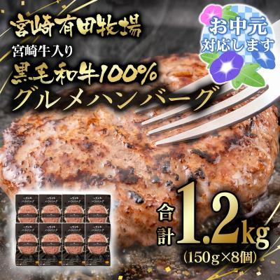 ふるさと納税 西都市 [お中元ギフト]宮崎牛入り!宮崎県産黒毛和牛100%グルメハンバーグ150g×8[2823]