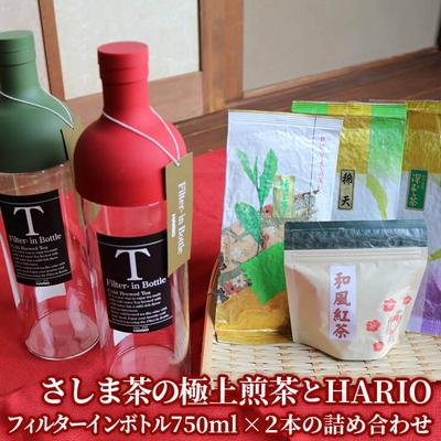 ふるさと納税 古河市 さしま茶の極上煎茶とHARIOフィルターインボトル750ml×2本の詰め合わせ _BA04