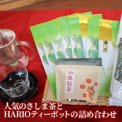 ふるさと納税 古河市 おもてなし!人気のさしま茶とHARIOティーポットの詰め合わせ | お茶 HARIO _BA06