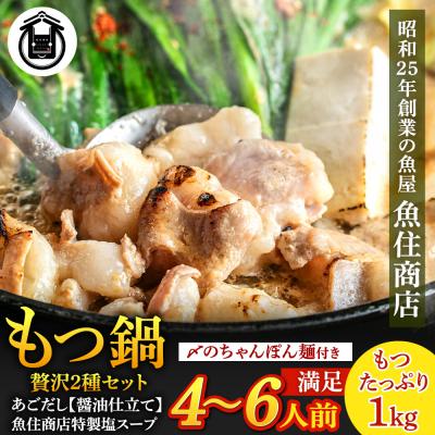 ふるさと納税 宗像市 塩&amp;あごだし醤油 贅沢もつ鍋2種セット[たっぷりもつ1kg入り][魚住商店]