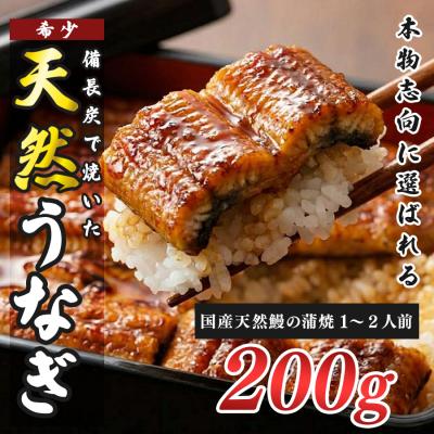 ふるさと納税 大月町 希少 国産天然うなぎ蒲焼 約1〜2人前 200g 備長炭焼き 冷凍 うなぎ 蒲焼 四万十川