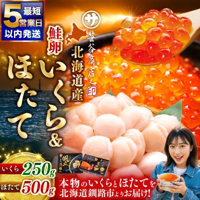 ふるさと納税 釧路市 [2026年8月発送]笹谷商店 新物 北海道産 いくら醤油漬け250g&amp;ほたて貝柱500g