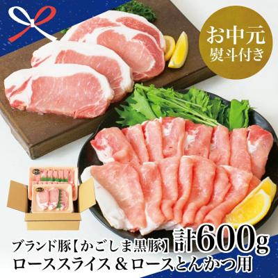 ふるさと納税 南さつま市 [お中元ギフト]ブランド黒豚 かごしま黒豚 2種 計600g ローススライス&amp;ロースとんかつ用