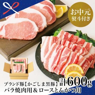 ふるさと納税 南さつま市 [お中元ギフト]ブランド黒豚 かごしま黒豚 2種 計600g バラ焼肉用&amp;ロースとんかつ用