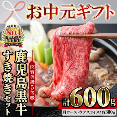 ふるさと納税 いちき串木野市 [お中元]鹿児島黒牛食べ比べ 肩ロース・ウデスライス各300g 計600g すき焼き肉