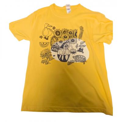 ふるさと納税 三宅町 オリジナル 手刷り Tシャツ[夏 Mサイズ]メンズ レディース 半袖 ひまわり美術部