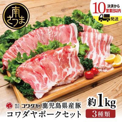ふるさと納税 南さつま市 ★最短発送★ 鹿児島産 豚肉3種 約1kg(バラ/肩ロースしゃぶしゃぶ/ロース生姜焼き)
