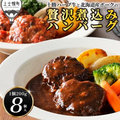 ふるさと納税 上士幌町 十勝ハーブ牛と北海道産ポークの贅沢煮込みハンバーグ 200g×8個 小分け 個包装