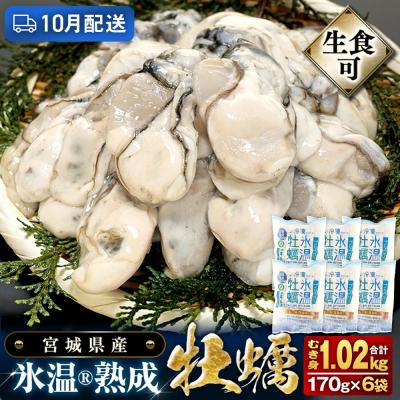 ふるさと納税 石巻市 [10月配送]氷温熟成かき 生食用 冷凍170g×6袋 約1kg むき身 まるたか水産 石巻市