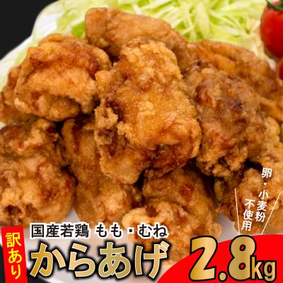 ふるさと納税 下関市 訳あり 唐揚げ 2.8kg 骨なし モモ肉500g×4 ムネ肉400g×2 冷凍 からあげ