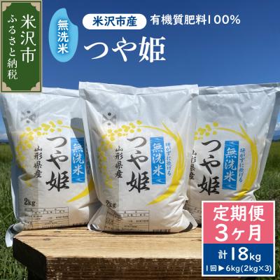 ふるさと納税 米沢市 [先行予約]3ヶ月定期便[令和8年産]無洗米つや姫 6kg(2kg×3袋)×3回
