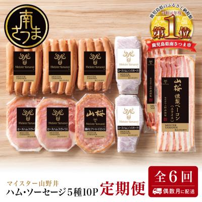 ふるさと納税 南さつま市 [定期便6回:偶数月]マイスター山野井 ハム・ソーセージ 5種(計10P)定期配送 冷蔵