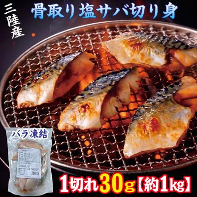 ふるさと納税 普代村 三陸産 骨取り サバ (有塩・約1kg [30g切り身]) 国産 岩手県産 冷凍 骨取り済み 骨取り