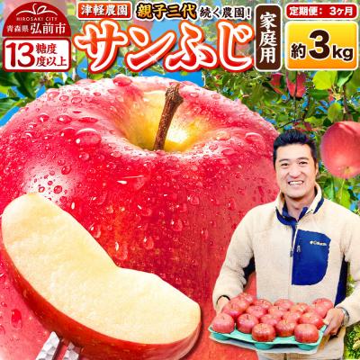 ふるさと納税 弘前市 [27年1月〜発送][定期便3ヶ月]りんご サンふじ[家庭用]約3kg|24_tgn-010303