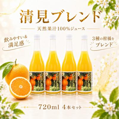 ふるさと納税 愛南町 清見ブレンドジュース ストレート 720ml × 4本 中山農園