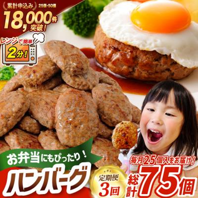 ふるさと納税 気仙沼市 3回 定期便 レンジで簡単 ハンバーグ 60g 25個 総計 75個 4.5kg