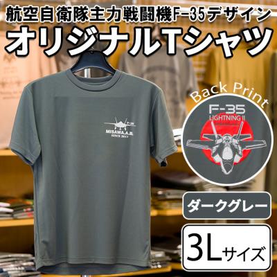 ふるさと納税 三沢市 航空自衛隊主力戦闘機F-35デザインTシャツ ダークグレー・3Lサイズ