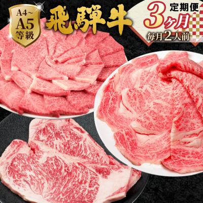ふるさと納税 七宗町 全3回 飛騨牛 2人前 定期便 計1.1kg すき焼き しゃぶしゃぶ ステーキ 焼肉 肉のひぐち