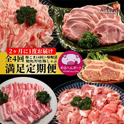 ふるさと納税 小矢部市 【2ヵ月毎定期便】メルヘンポーク定期便　豚こま・味噌漬・焼肉・とんかつ・しゃぶしゃぶ全4回 | 