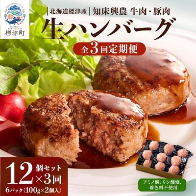 ふるさと納税 標津町 [毎月定期便]生ハンバーグ12個セット 冷凍 国産 牛肉 豚肉 全3回
