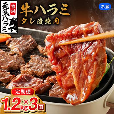 ふるさと納税 泉佐野市 [毎月定期便]冷蔵配送 牛ハラミ肉 焼肉用 1.2kg(300g×4P)×全3回