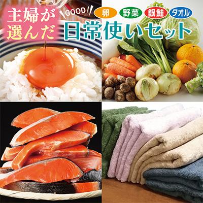 ふるさと納税 泉佐野市 主婦が選んだ 日常使い セット(銀鮭 たまご 野菜 泉州タオル)[複数個口で配送]