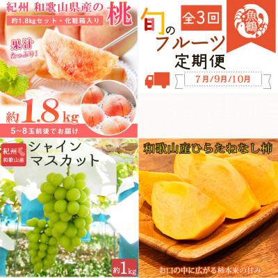ふるさと納税 美浜町 [発送月固定定期便]紀州和歌山産旬のフルーツセット(桃・シャインマスカット・ひらたねなし柿)全3回