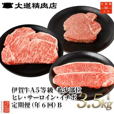 ふるさと納税 伊賀市 [発送月固定定期便]伊賀牛 A5ヒレサーロインイチボB 総合計3.5kg全6回