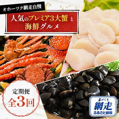 ふるさと納税 網走市 [毎月定期便]オホーツク網走自慢人気のプレミア3大蟹と海鮮グルメ全3回
