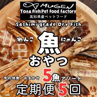 ふるさと納税 東洋町 [毎月定期便]高知の魚100%魚のおやつわんにゃんペットフードおまかせ5種アソート犬猫用おやつ全5回