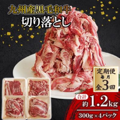 ふるさと納税 北九州市 [毎月定期便][九州産黒毛和牛]切り落とし 約1.2kg 300g×4パック 小分け全3回