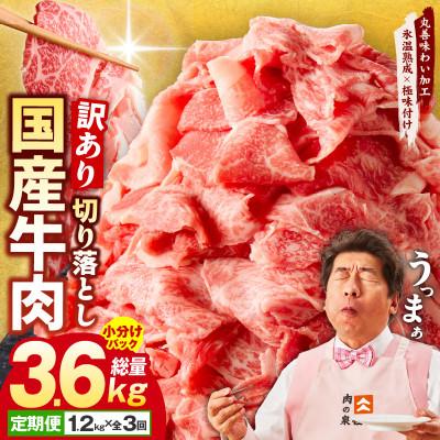 ふるさと納税 泉佐野市 [毎月定期便]国産牛肉 切り落とし 総量3.6kg 極味付け 1.2kg×全3回
