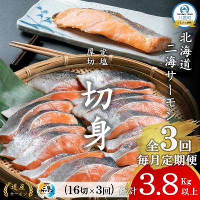 ふるさと納税 八雲町 [毎月定期便]北海道二海 サーモン 切り身 厚切4切×4パック(合計16切/約1.2kg)全3回